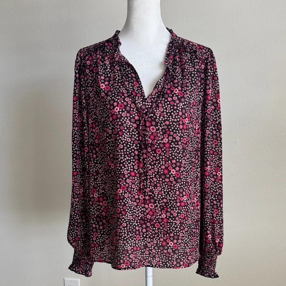 LOFT Black and Pink Floral Blouse - Picture 1 of 11